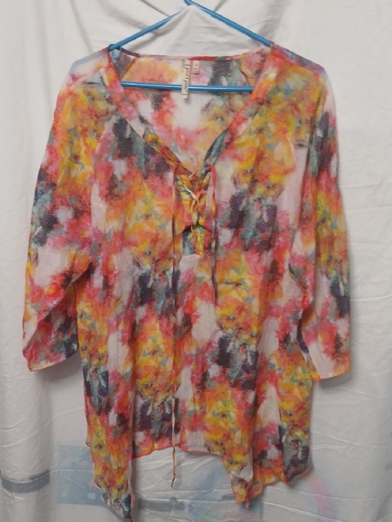 grand & greene Tops - grand & greene Watercolor Tie-Front Top in Pink, Blue & Yellow